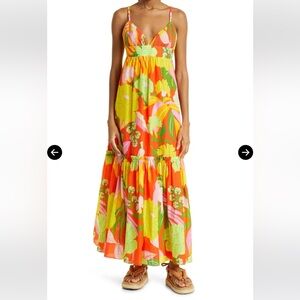 FARM Rio Neon Floral Tiered Cotton Maxi Dress